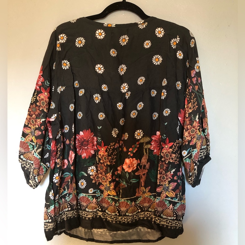 NATURAL LIFE Black Floral Border Peasant Blouse - Picture 4 of 4